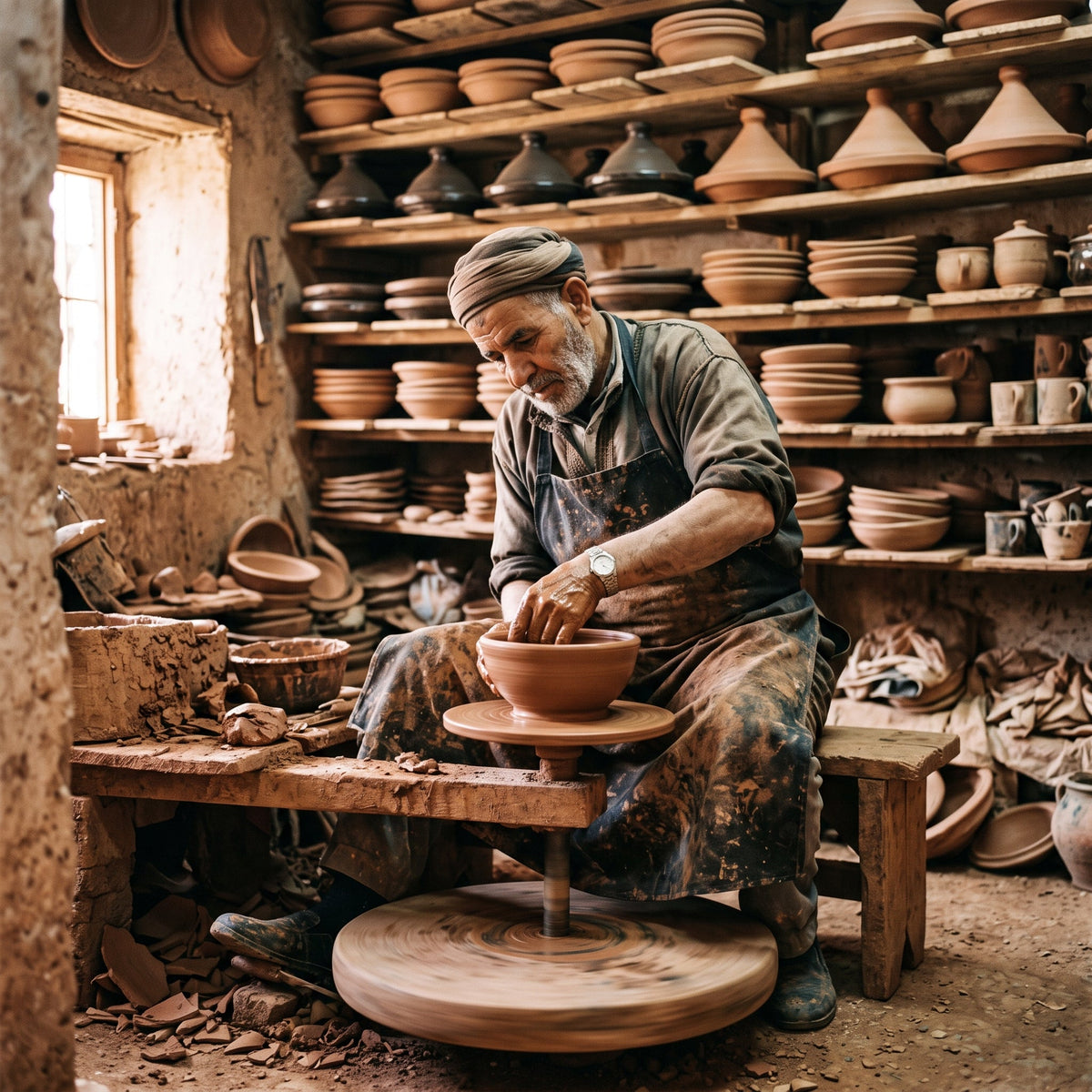 Hand-painted Fez ceramic bowls in blue and white zellige patterns