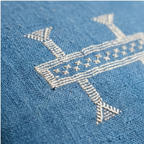 Steel Blue Moroccan sabra cactus silk pillow with Berber embroidery, 50x50 cm