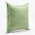 Green Moroccan sabra cactus silk pillow with Berber embroidery, 50x50 cm
