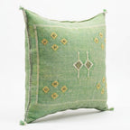 Green Moroccan sabra cactus silk pillow with Berber embroidery, 50x50 cm