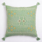Green sabra cushion cover detail, handwoven Morocco