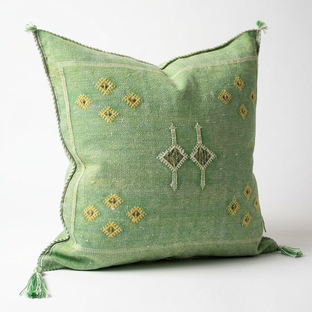 Green cactus silk pillow, Moroccan Berber cushion