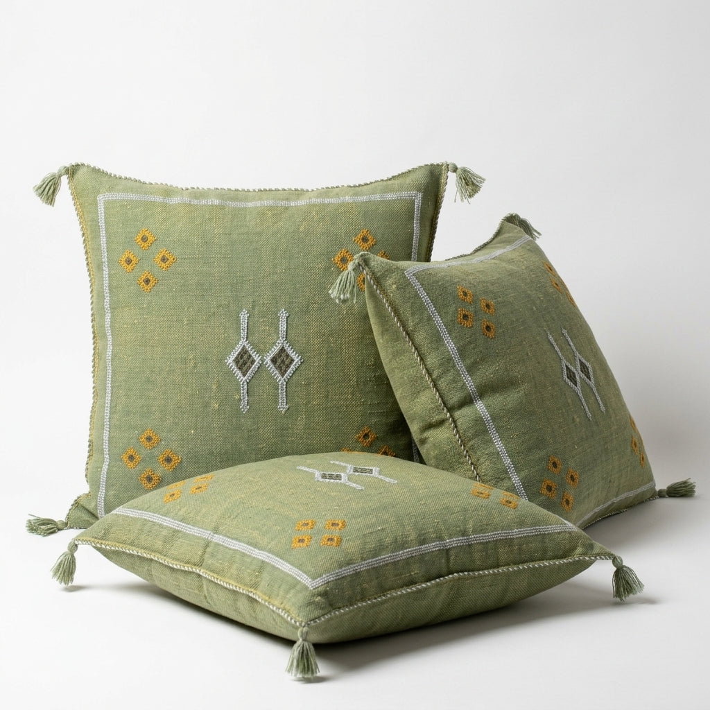 Sage green Moroccan sabra cactus silk pillow cover, 50x50 cm