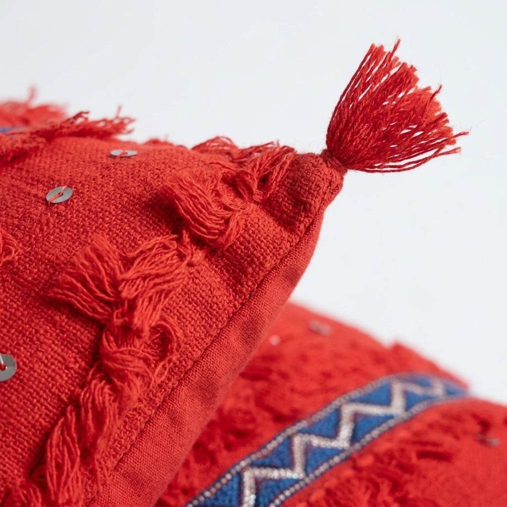Red Sequin Moroccan pillow cover, detail photo 5