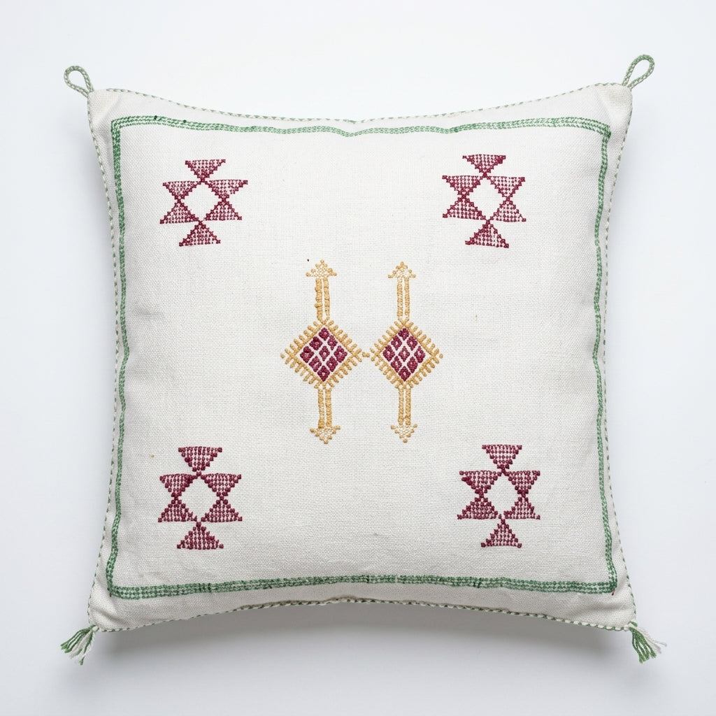 Ivory Moroccan sabra cactus silk pillow cover, 50x50 cm