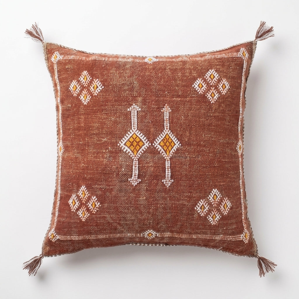 Terracotta Moroccan sabra cactus silk pillow cover, 50x50 cm