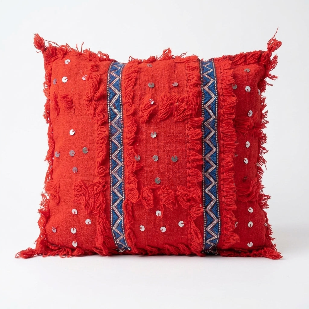 Red Sequin Moroccan pillow cover, detail photo 3