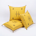 Golden yellow Moroccan sabra cactus silk pillow cover, 50x50 cm