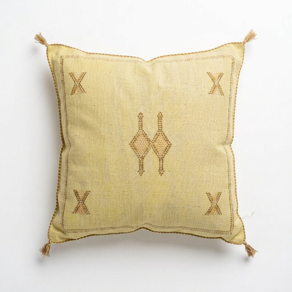 Pale yellow Moroccan sabra cactus silk pillow cover, 50x50 cm