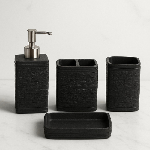 Black Textured Bathroom Set | Premium Bathroom Accessories