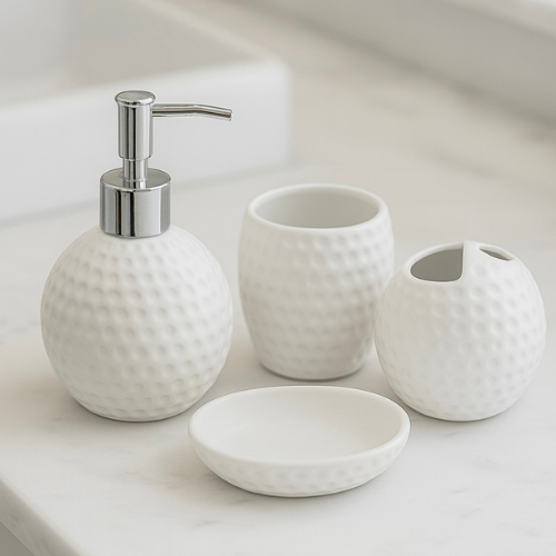 SATSUN Ceramic Honeycomb Bathroom Set (4 Pcs | White)