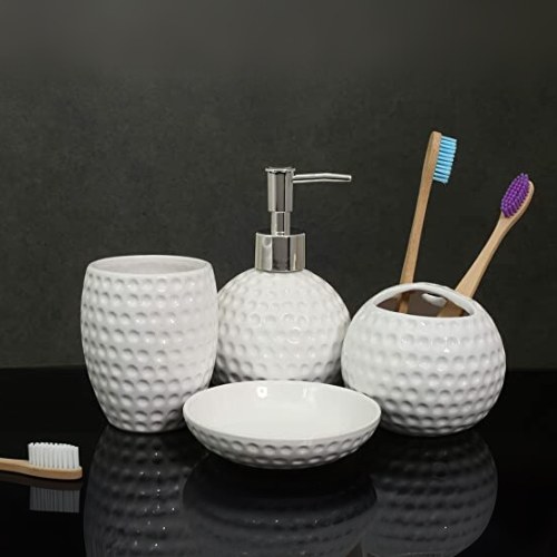 SATSUN Ceramic Honeycomb Bathroom Set (4 Pcs | White)