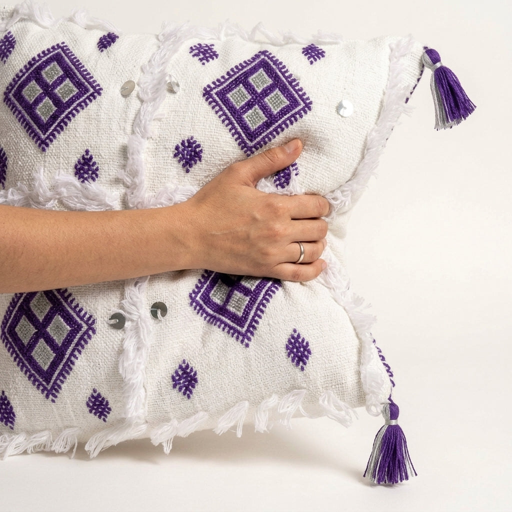 Purple Diamond Moroccan pillow cover 45x45 cm, studio photo