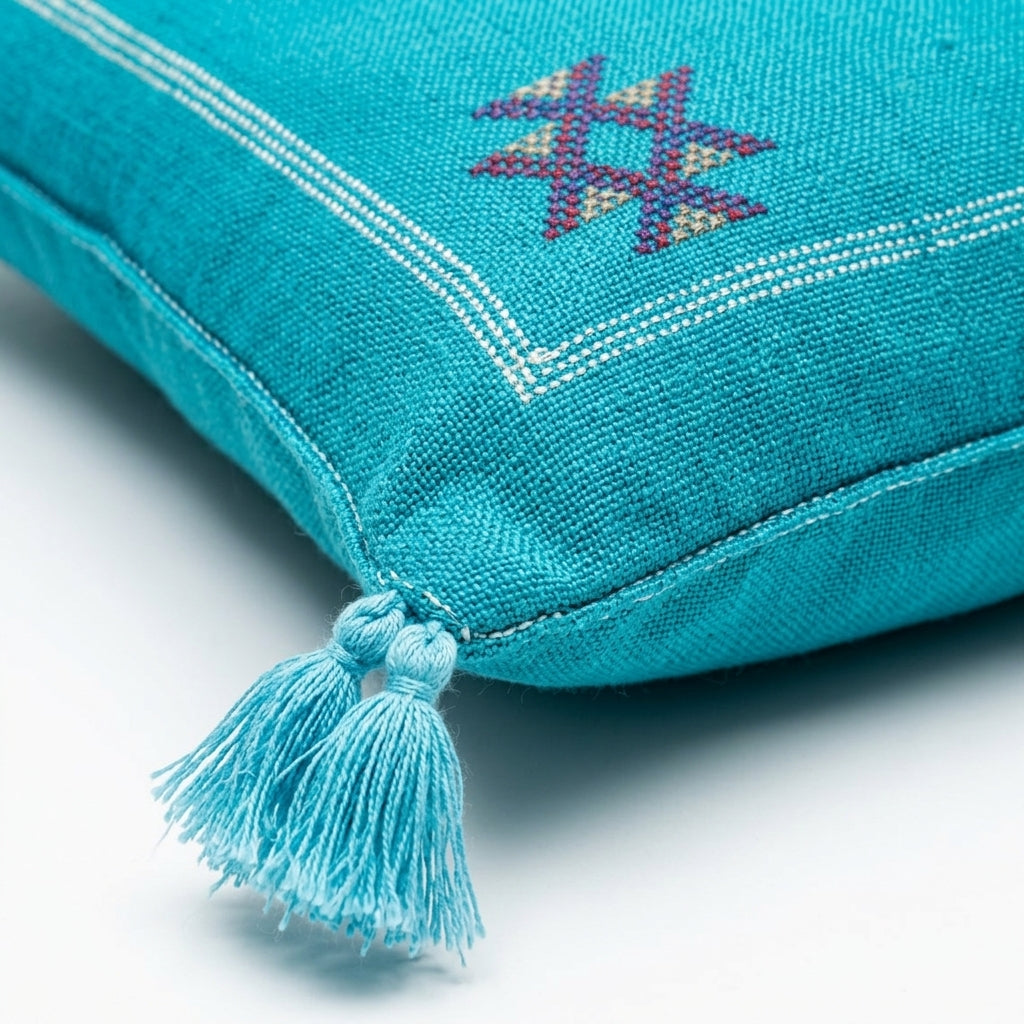 Turquoise Moroccan sabra cactus silk pillow cover, 50x50 cm