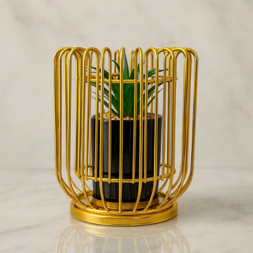 Metal Cage With Ceramic Vase