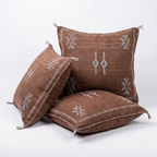Taupe Moroccan sabra cactus silk pillow with Berber embroidery, 50x50 cm