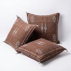 Taupe Moroccan sabra cactus silk pillow with Berber embroidery, 50x50 cm