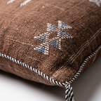 Taupe Moroccan sabra cactus silk pillow with Berber embroidery, 50x50 cm