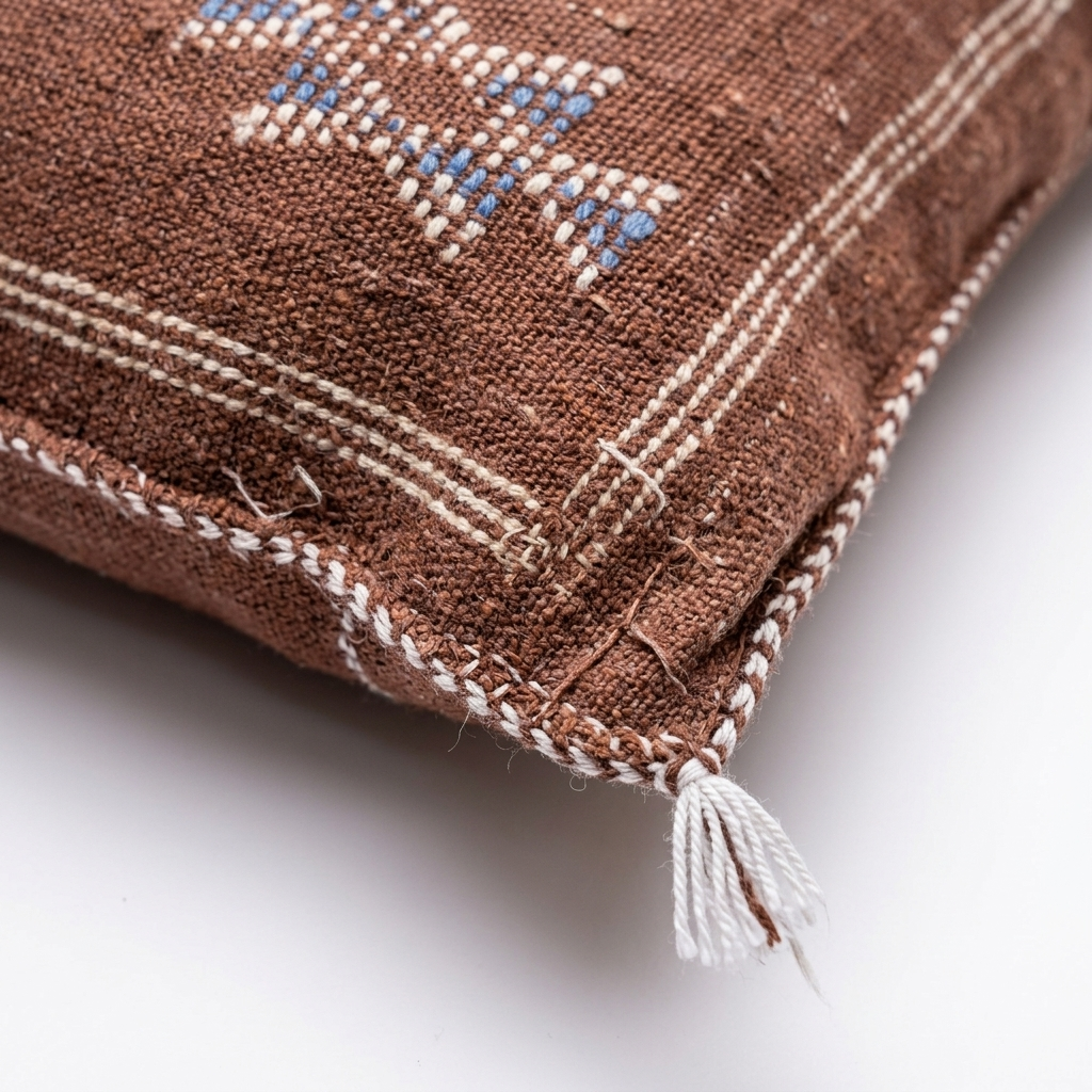 Taupe Moroccan sabra cactus silk pillow with Berber embroidery, 50x50 cm