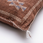 Taupe Moroccan sabra cactus silk pillow with Berber embroidery, 50x50 cm