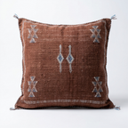 Taupe Moroccan sabra cactus silk pillow with Berber embroidery, 50x50 cm