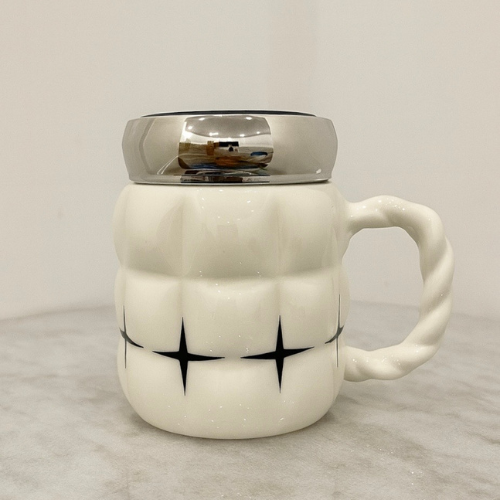 Unique Coffee & Tea Mug with Metallic Lid - Premium White