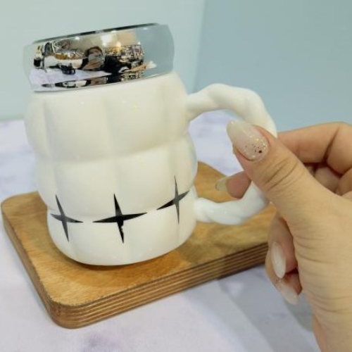 Unique Coffee & Tea Mug with Metallic Lid - Premium White