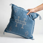 Denim blue Moroccan sabra cactus silk pillow cover, 50x50 cm