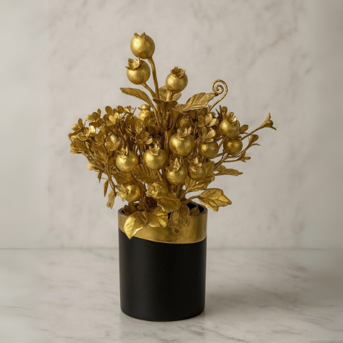 Golden Pomegranate Floral Décor – Luxurious Metal Art Piece