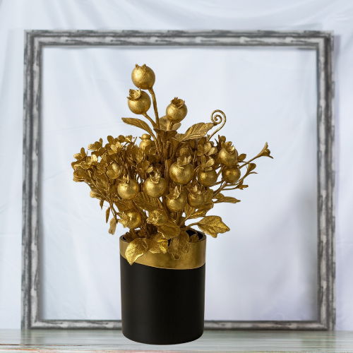 Golden Pomegranate Floral Décor – Luxurious Metal Art Piece