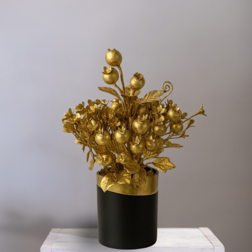 Golden Pomegranate Floral Décor – Luxurious Metal Art Piece