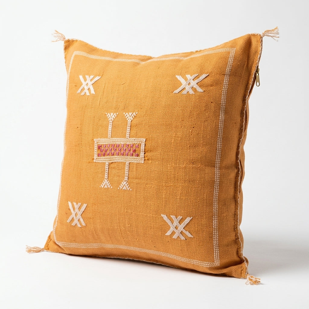 Pumpkin orange Moroccan sabra cactus silk pillow cover, 50x50 cm