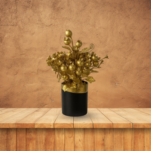 Golden Pomegranate Floral Décor – Luxurious Metal Art Piece