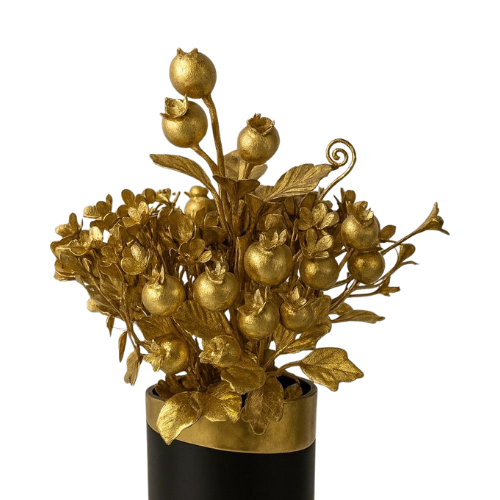 Golden Pomegranate Floral Décor – Luxurious Metal Art Piece