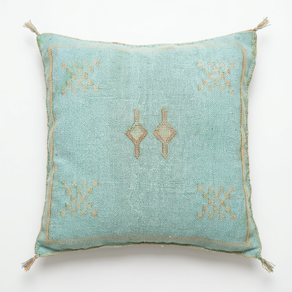 Dusty aqua Moroccan sabra cactus silk pillow cover, 50x50 cm