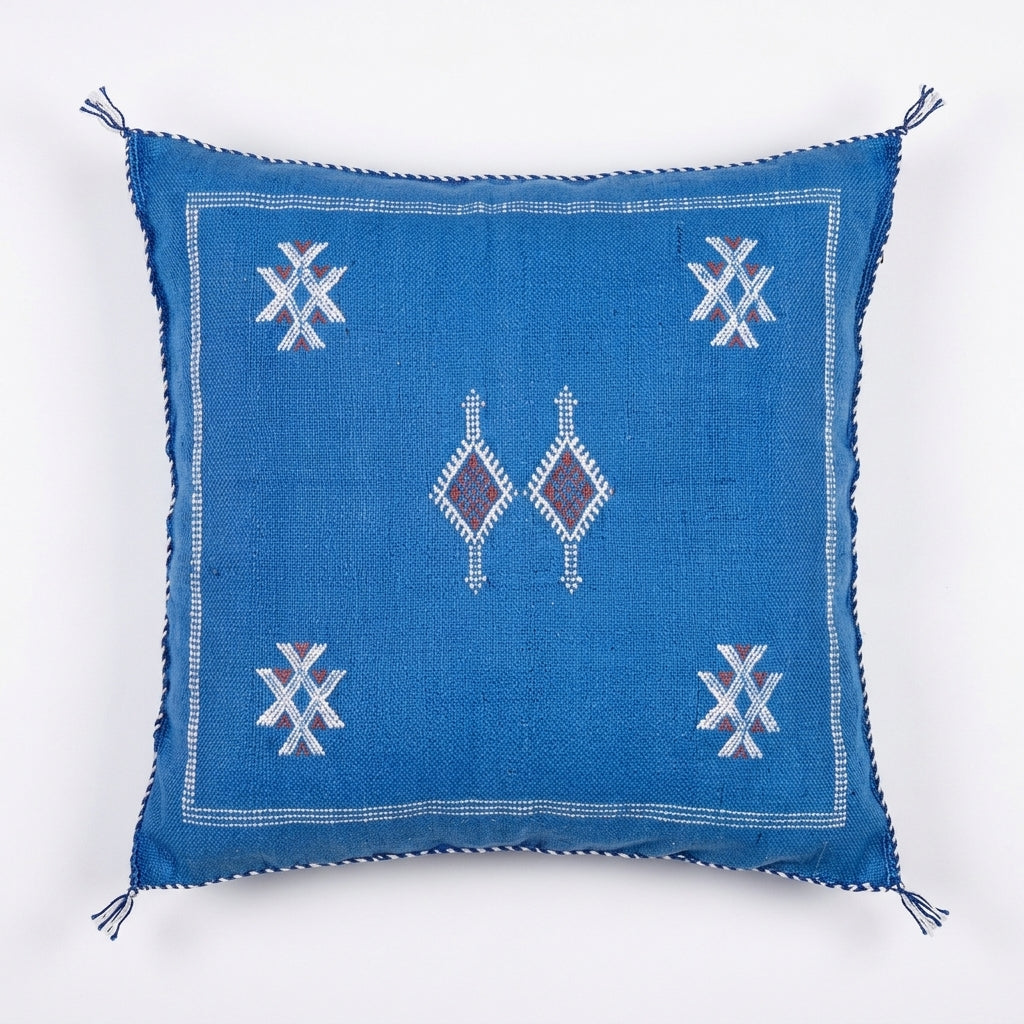 Cobalt blue Moroccan sabra cactus silk pillow cover, 50x50 cm