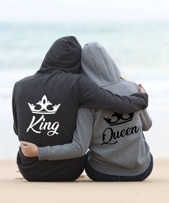 Couple Hoodies King Queen Black and Grey