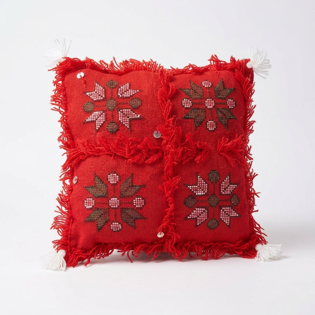 Crimson Embroidery Moroccan pillow cover, detail photo 3