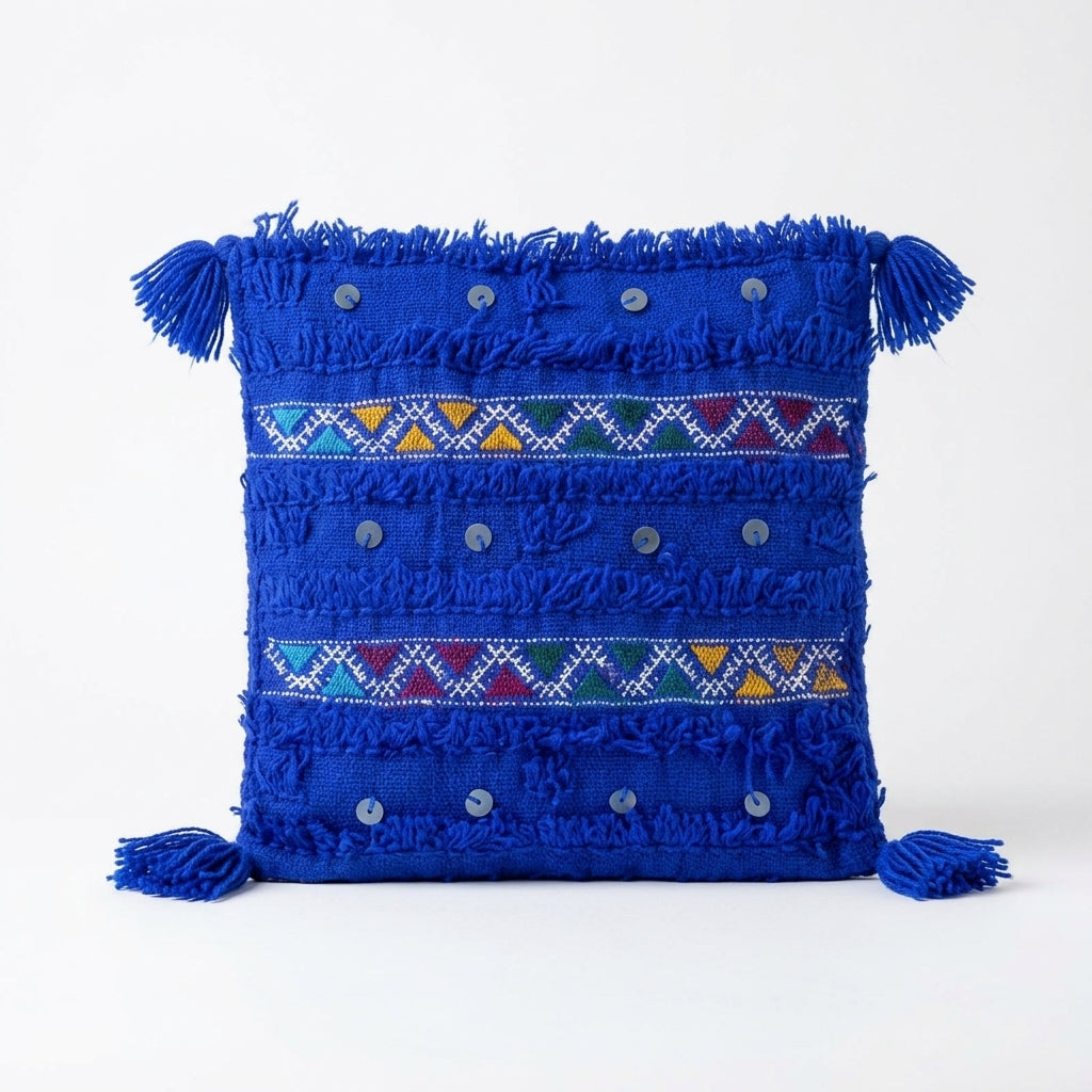 Royal Blue Triangles Moroccan pillow cover, detail photo 2