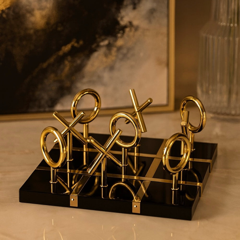 Exclusive Tic Tac Game Set - Luxury Home Decor (Gold&Black)