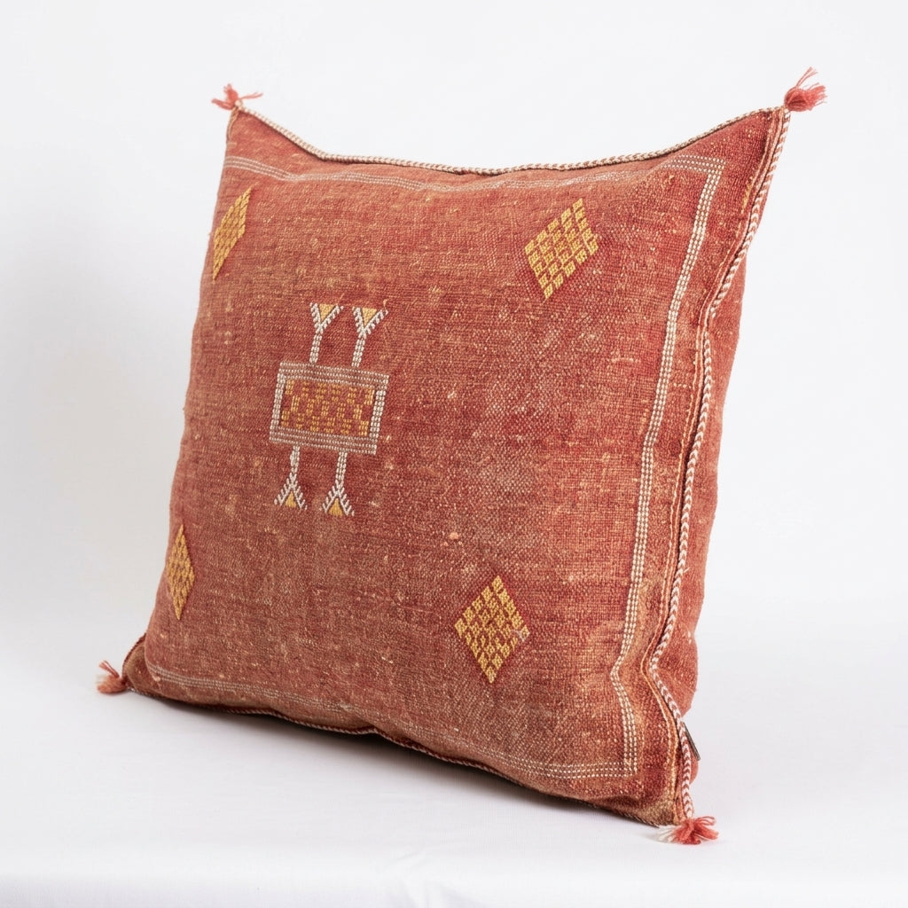 Brick red Moroccan sabra cactus silk pillow cover, 50x50 cm