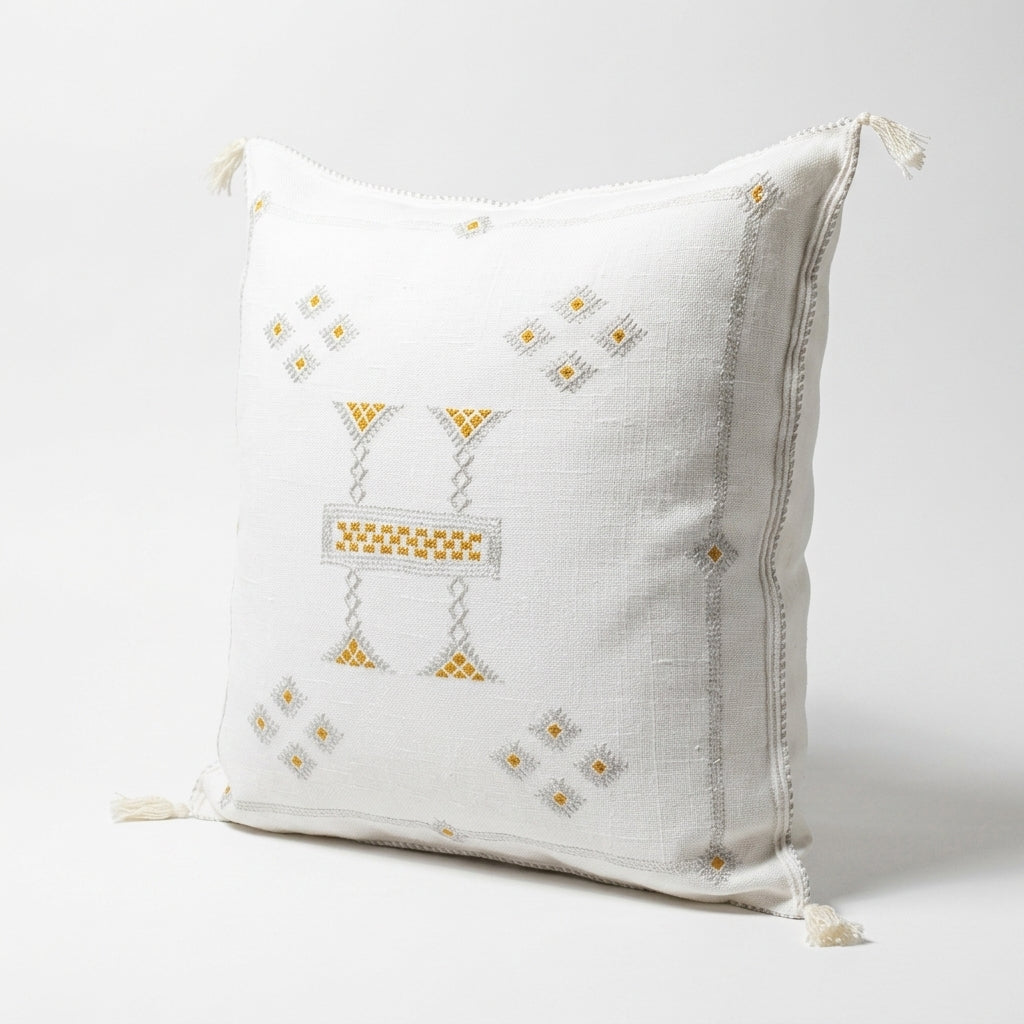 Ivory Moroccan sabra cactus silk pillow cover, 50x50 cm