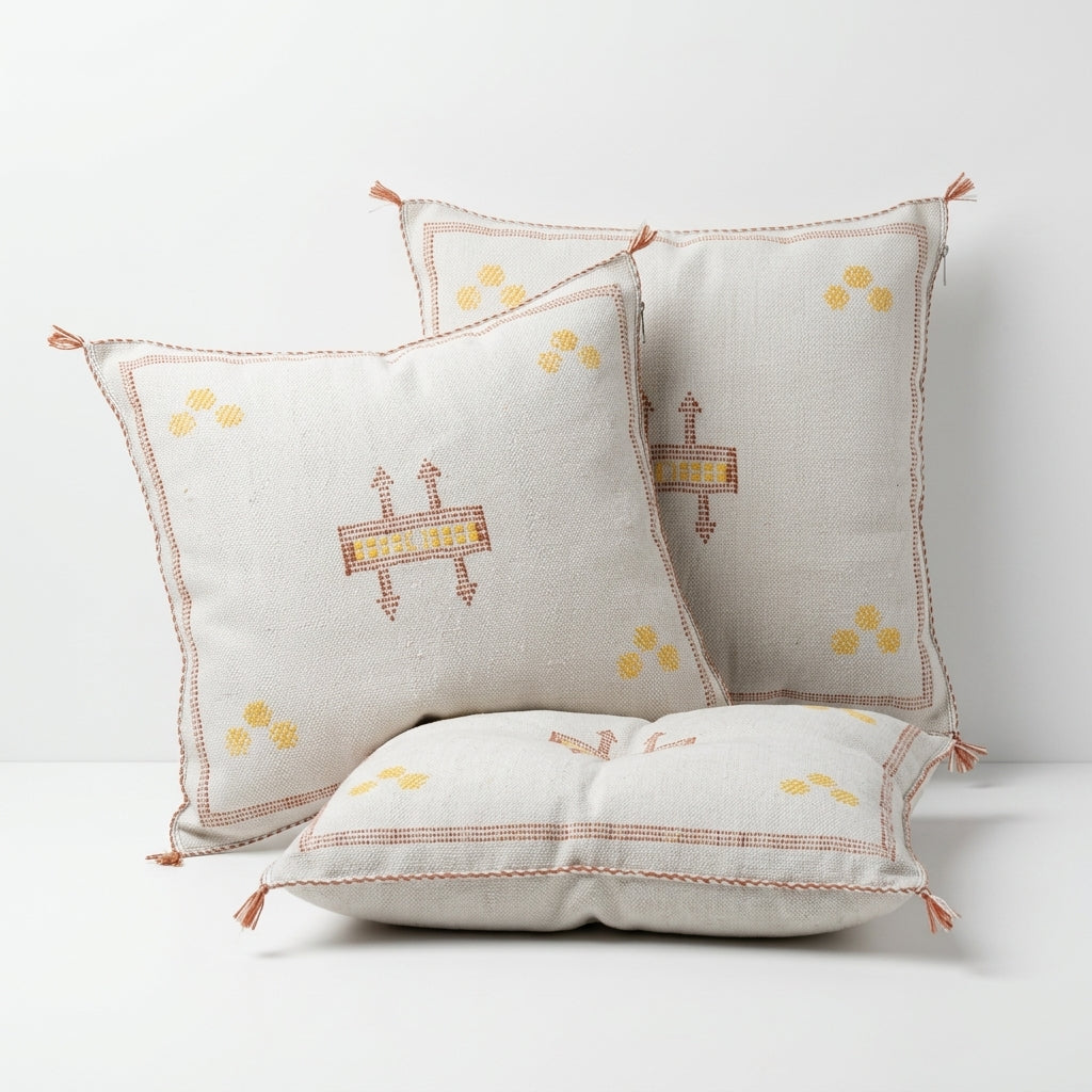Cream Moroccan sabra cactus silk pillow cover, 50x50 cm
