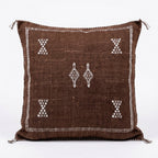 Chocolate brown Moroccan sabra cactus silk pillow cover, 50x50 cm