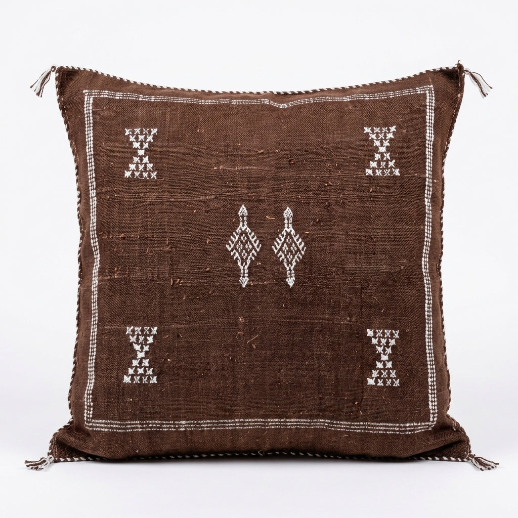 Chocolate brown Moroccan sabra cactus silk pillow cover, 50x50 cm