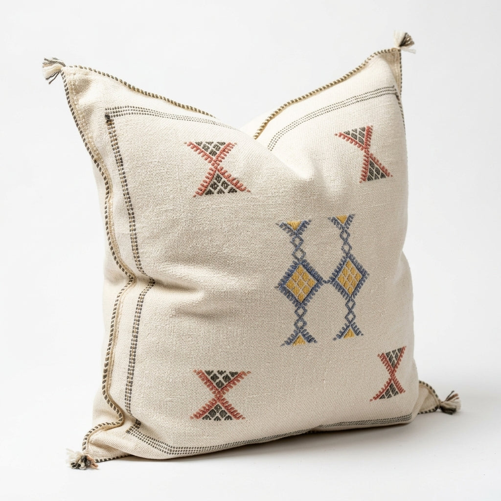Ivory Moroccan sabra cactus silk pillow cover, 50x50 cm