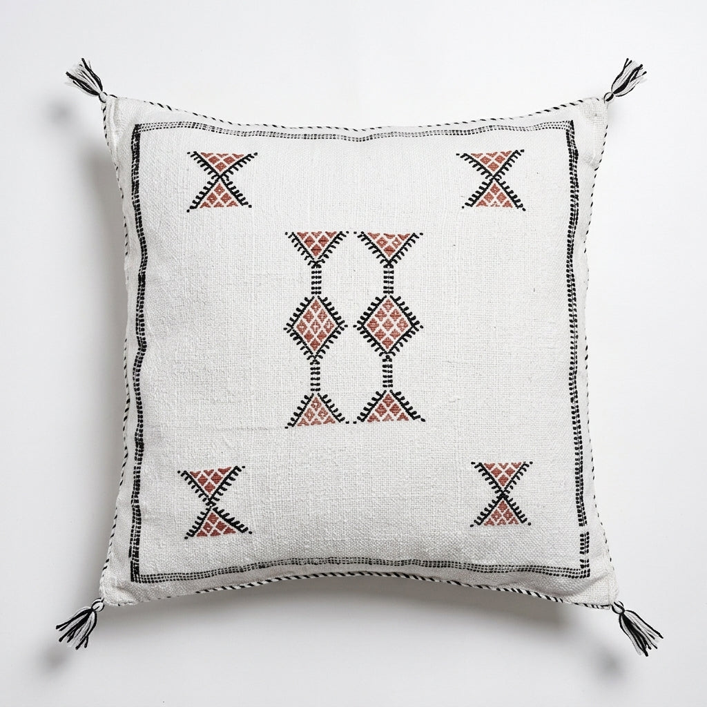 Ivory Moroccan sabra cactus silk pillow cover, 50x50 cm