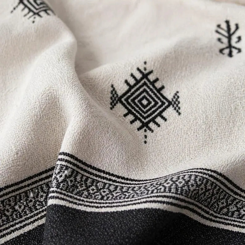 Amazigh Signs bedspread detail, handwoven Moroccan cotton, photo 2