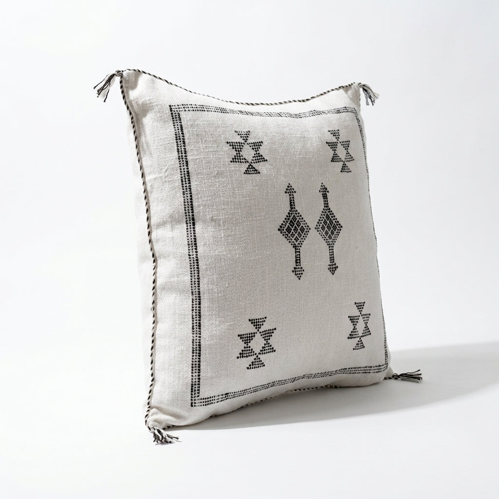 White Moroccan sabra cactus silk pillow cover, 50x50 cm