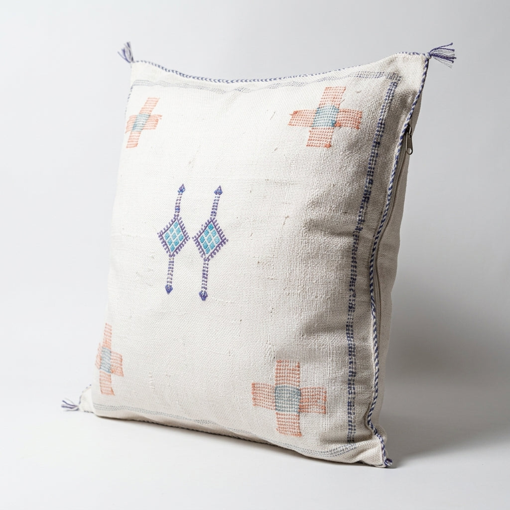 White Moroccan sabra cactus silk pillow cover, 50x50 cm